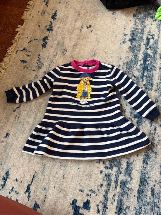 Polo Ralph Lauren Other - Polo by Ralph Lauren Navy & White Striped Bear Pullover Dress with Pink Trim